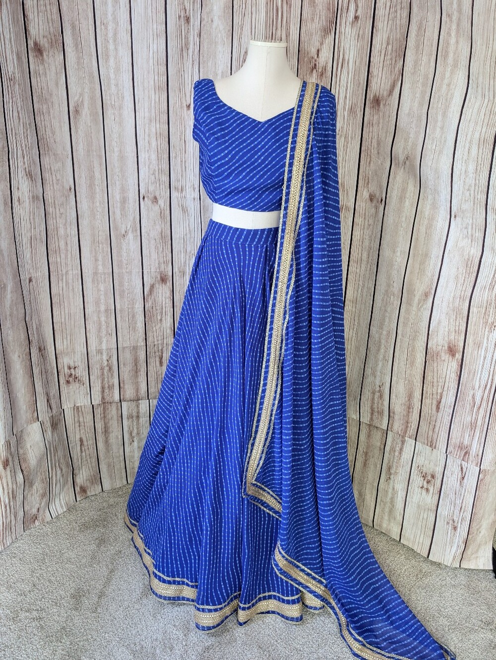 Royal Blue and gold border Georgette Lehenga Choli Set